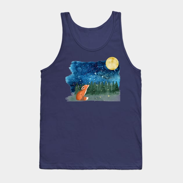 Fox looking at the Moon Tank Top by Petprinty